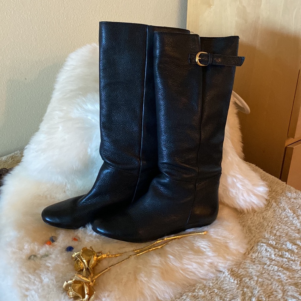 Absolutely Gorgeous Soft Buttery Black Leather Wedged Boots w/ADJUSTABLE Buckle